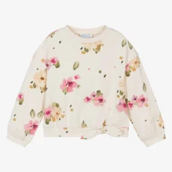Mayoral Girls Ivory & Pink Floral Cotton Sweatshirt New