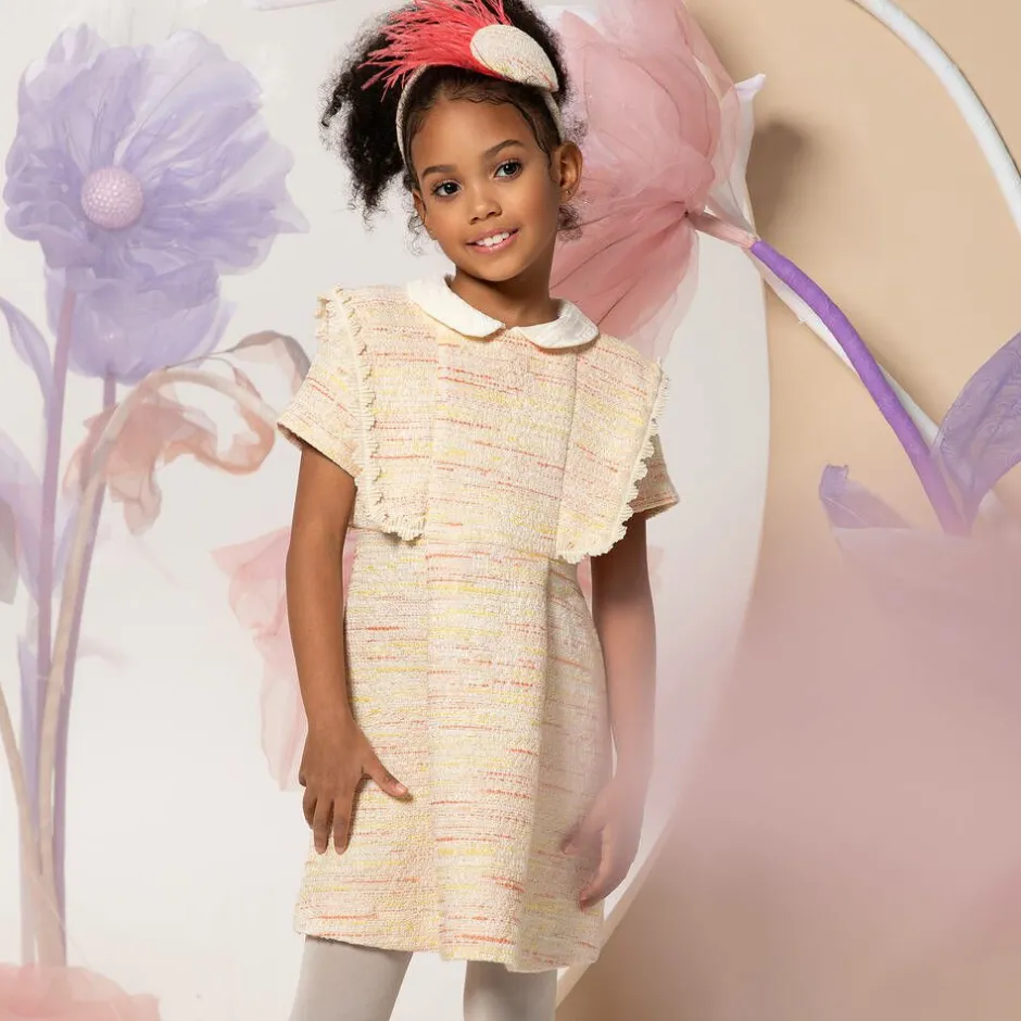 EIRENE Girls Ivory & Yellow Tweed Dress