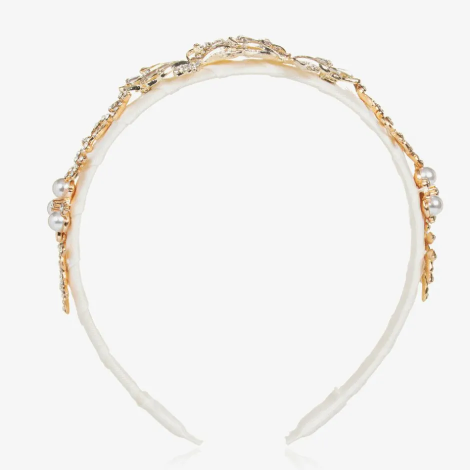 David Charles Girls Ivory & Diamanté Butterfly Hairband New