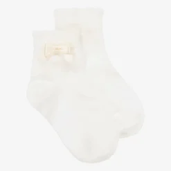 Story Loris Girls Ivory Bow Cotton Socks Hot