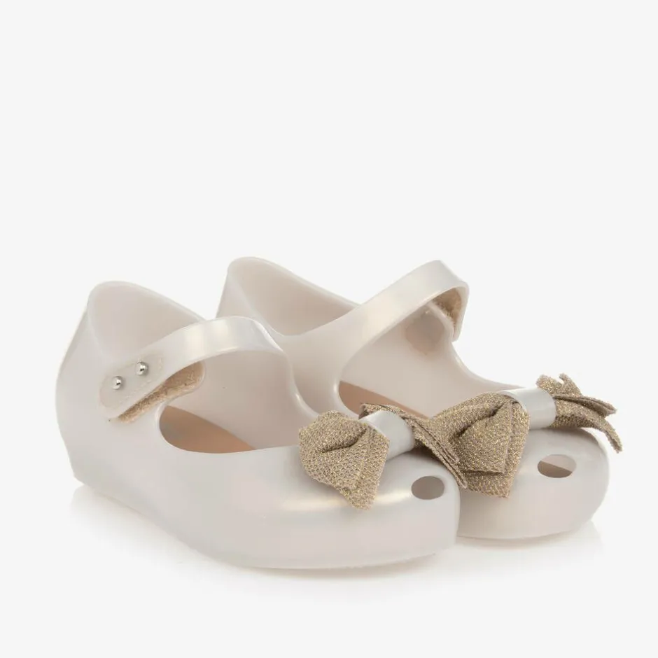 Mini Melissa Girls Ivory Bow Jelly Shoes New