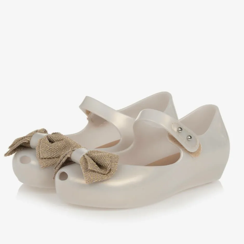 Mini Melissa Girls Ivory Bow Jelly Shoes New