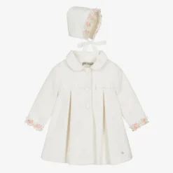 Piccola Speranza Girls Ivory Coat & Bonnet Set Clearance