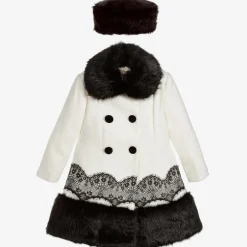 Romano Princess Girls Ivory Coat & Faux Fur Hat Set Hot