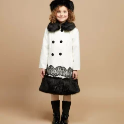 Romano Princess Girls Ivory Coat & Faux Fur Hat Set Hot