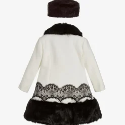 Romano Princess Girls Ivory Coat & Faux Fur Hat Set Hot
