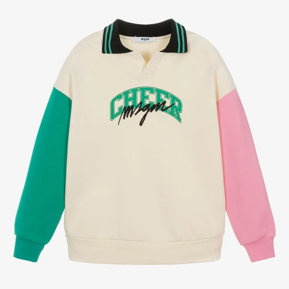 MSGM Girls Ivory Colourblock Cotton Sweatshirt Outlet