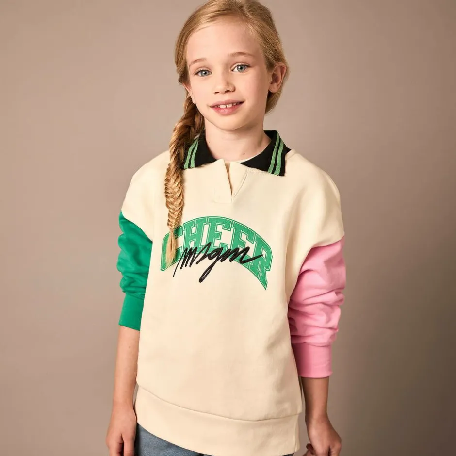 MSGM Girls Ivory Colourblock Cotton Sweatshirt Outlet