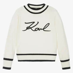 KARL LAGERFELD KIDS Girls Ivory Cotton & Cashmere Knit Sweater
