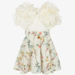 Jessie and James London Girls Ivory Cotton & Floral Jacquard Dress Sale