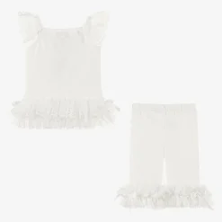 Beau KiD Girls Ivory Cotton & Lace Leggings Set Clearance