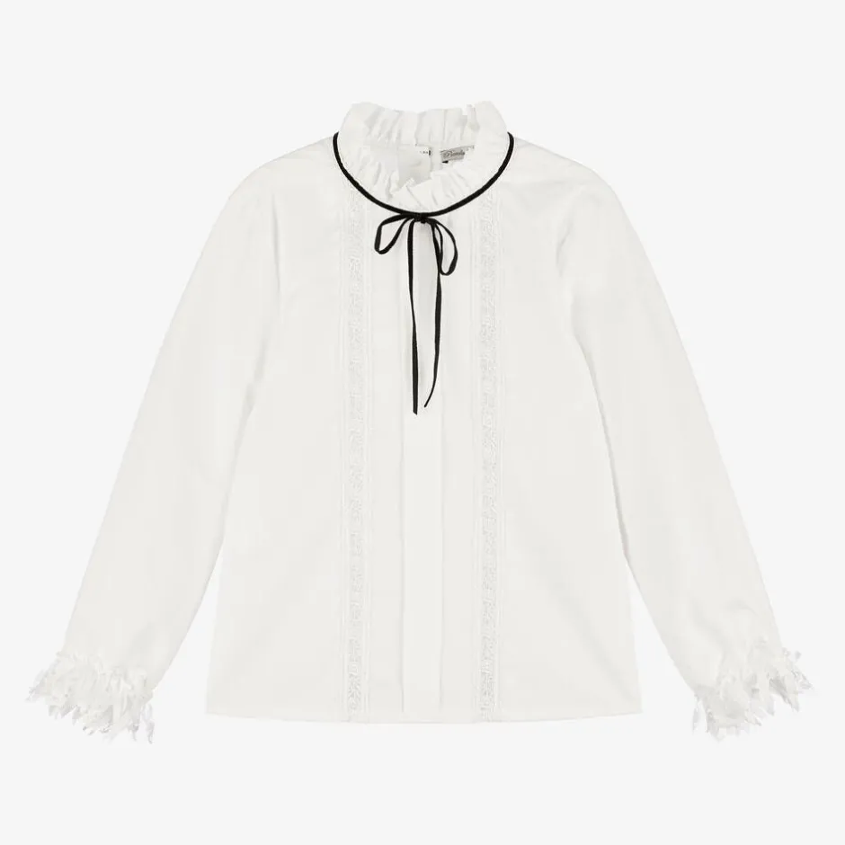 Piccola Speranza Girls Ivory Cotton & Lace Blouse Online