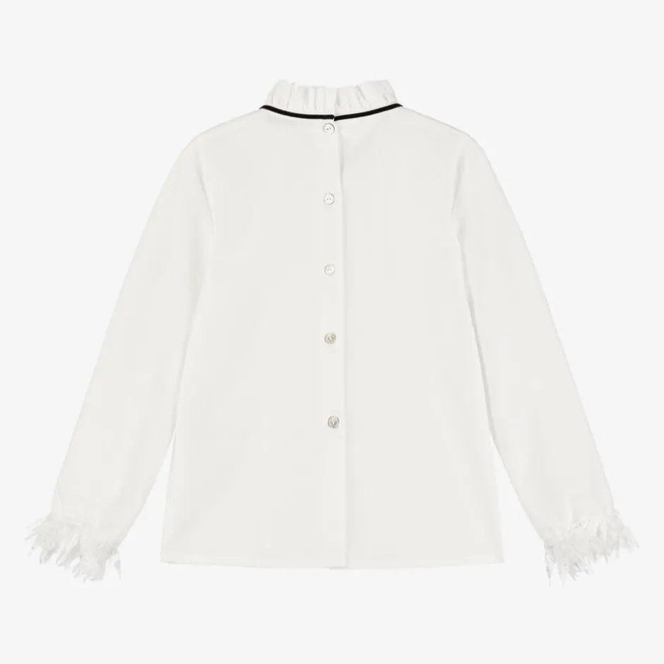 Piccola Speranza Girls Ivory Cotton & Lace Blouse Online