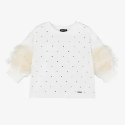 Monnalisa Girls Ivory Cotton & Tulle Stud T-Shirt Online