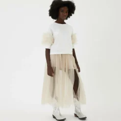 Monnalisa Girls Ivory Cotton & Tulle Stud T-Shirt Online