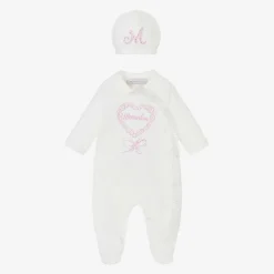 Monnalisa Girls Ivory Cotton Babygrow Set