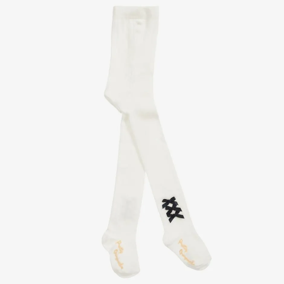 Pretty Originals Girls Ivory Cotton Bow Tights