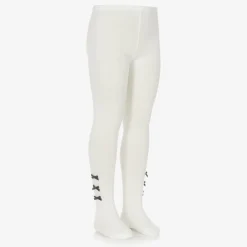 Pretty Originals Girls Ivory Cotton Bow Tights