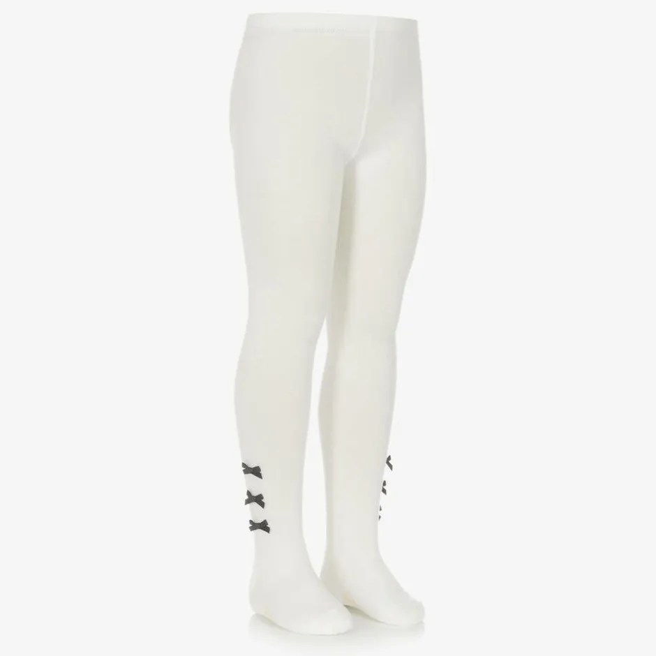 Pretty Originals Girls Ivory Cotton Bow Tights