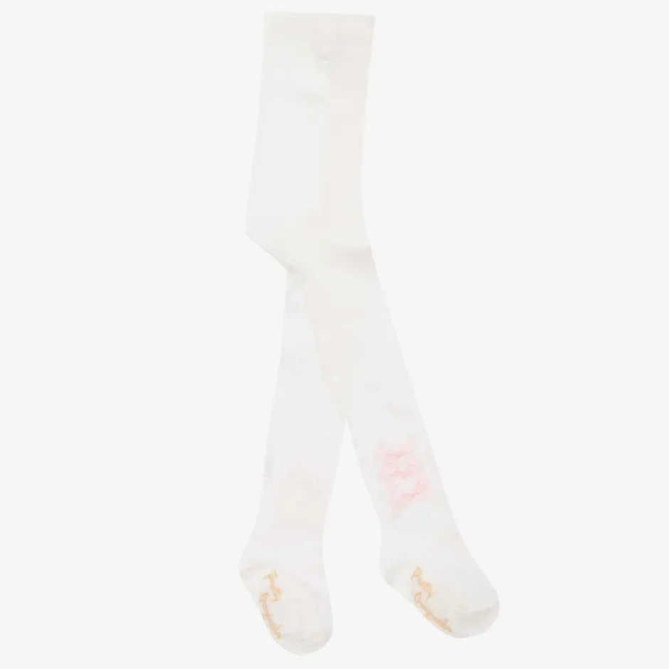 Pretty Originals Girls Ivory Cotton Bow Tights Best
