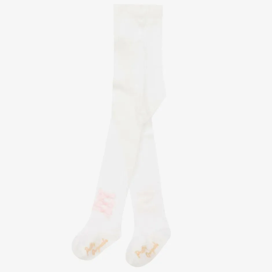Pretty Originals Girls Ivory Cotton Bow Tights Best