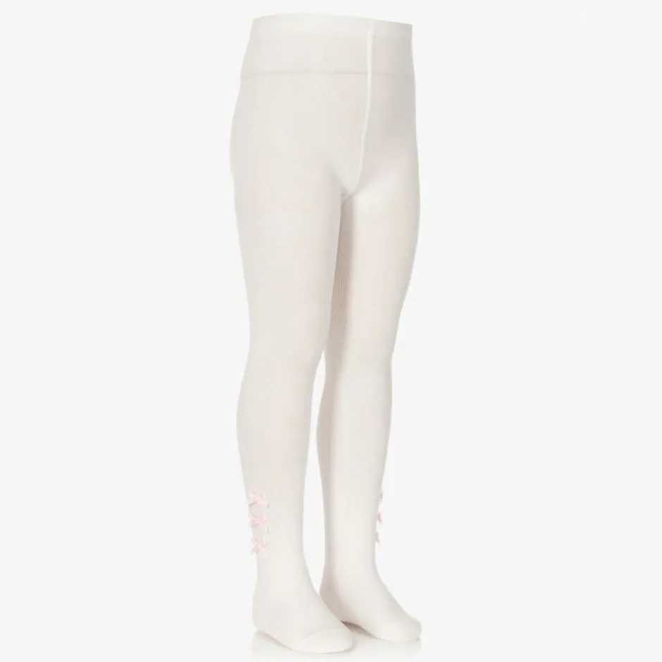 Pretty Originals Girls Ivory Cotton Bow Tights Best