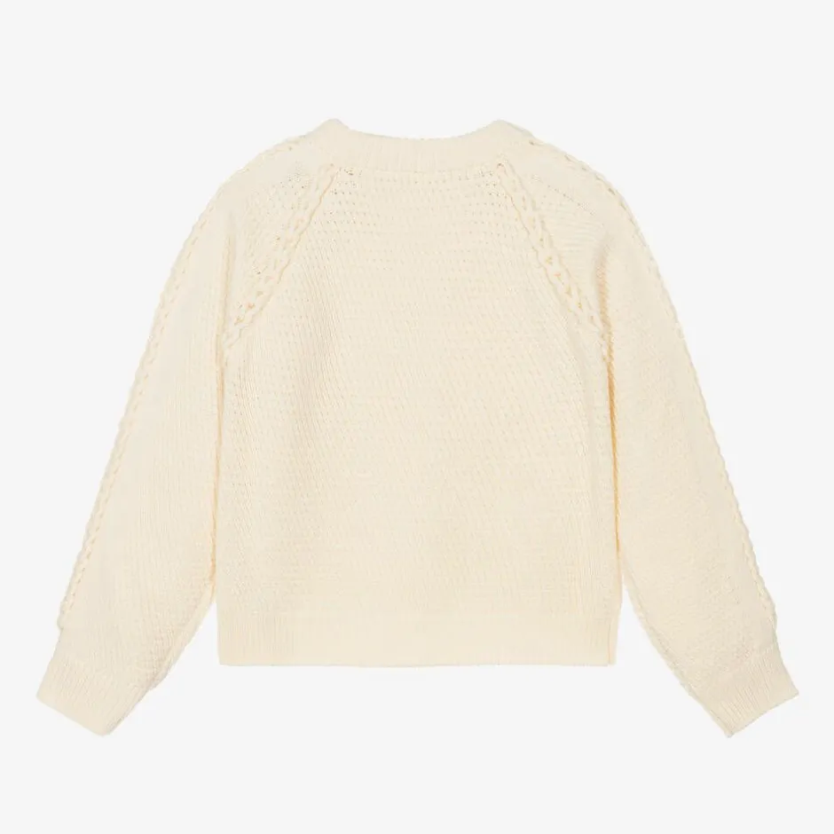 Chloé Girls Ivory Cotton Cable Knit Sweater Clearance