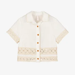 Zimmermann Girls Ivory Cotton Crochet Trim Shirt Clearance