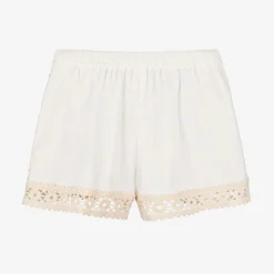 Zimmermann Girls Ivory Cotton Crochet Trim Shorts Online