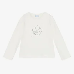 Mayoral Girls Ivory Cotton Diamanté Top Outlet