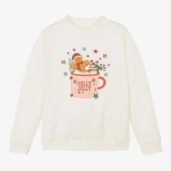 NAME IT Girls Ivory Cotton Festive Sweatshirt Clearance