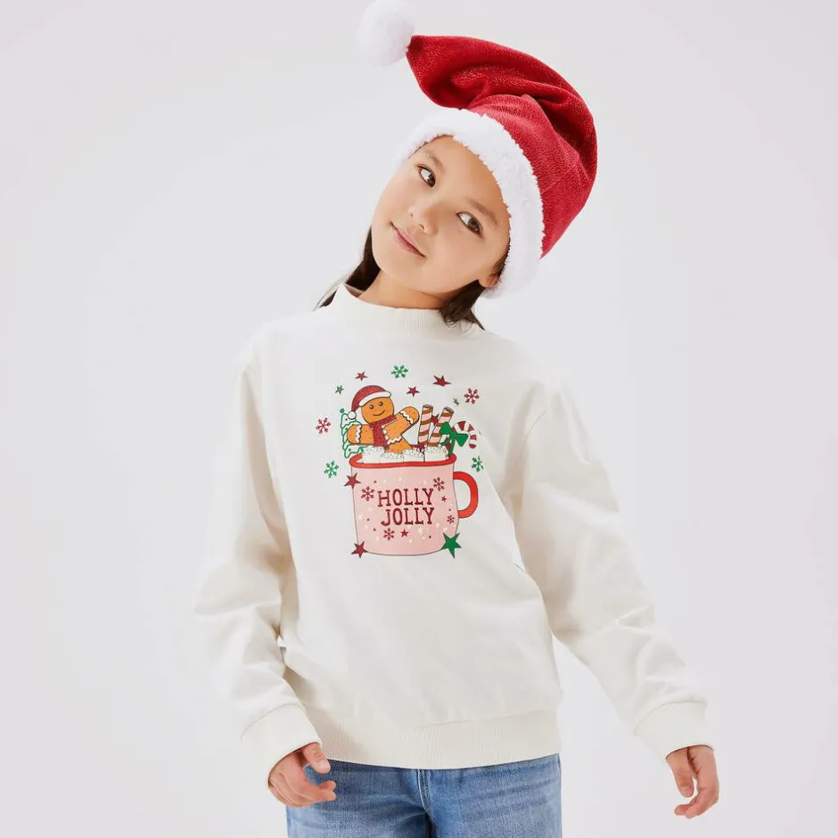 NAME IT Girls Ivory Cotton Festive Sweatshirt Clearance