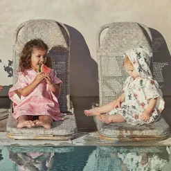 Elodie Girls Ivory Cotton Floral Poncho Towel Clearance