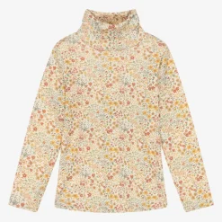 Petit Bateau Girls Ivory Cotton Floral Roll Neck Top Online