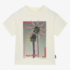 Palm Angels Girls Ivory Cotton Graphic T-Shirt Online