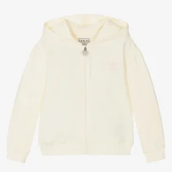 Guess Girls Ivory Cotton Heart Zip-Up Top