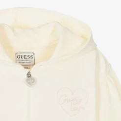 Guess Girls Ivory Cotton Heart Zip-Up Top
