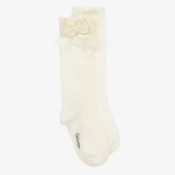 Carlomagno Girls Ivory Cotton Knee Length Socks Discount