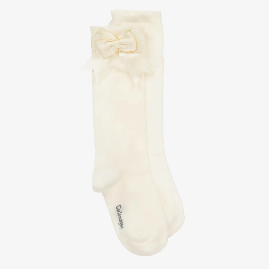 Carlomagno Girls Ivory Cotton Knee Length Socks Discount