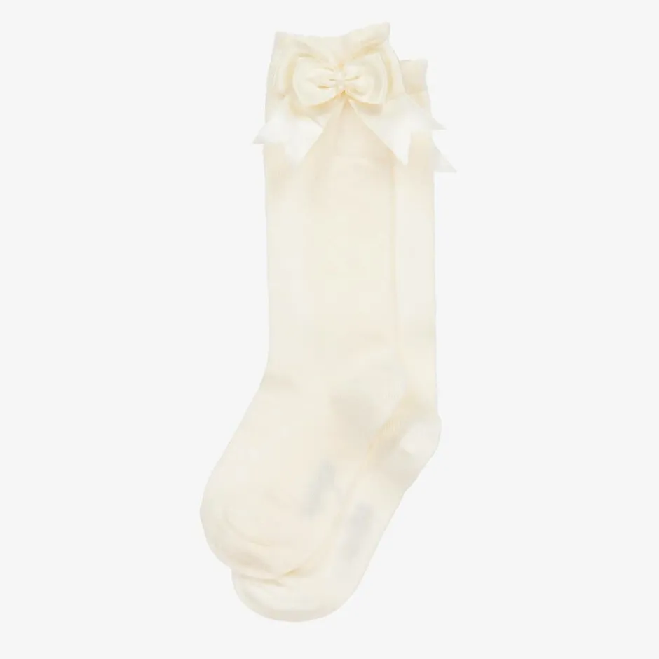Carlomagno Girls Ivory Cotton Knee Length Socks Discount