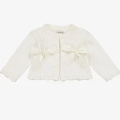 Pretty Originals Girls Ivory Cotton Knit Bow Cardigan