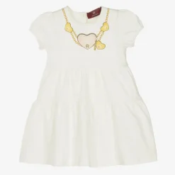 AIGNER Girls Ivory Cotton Necklace Print Dress Discount