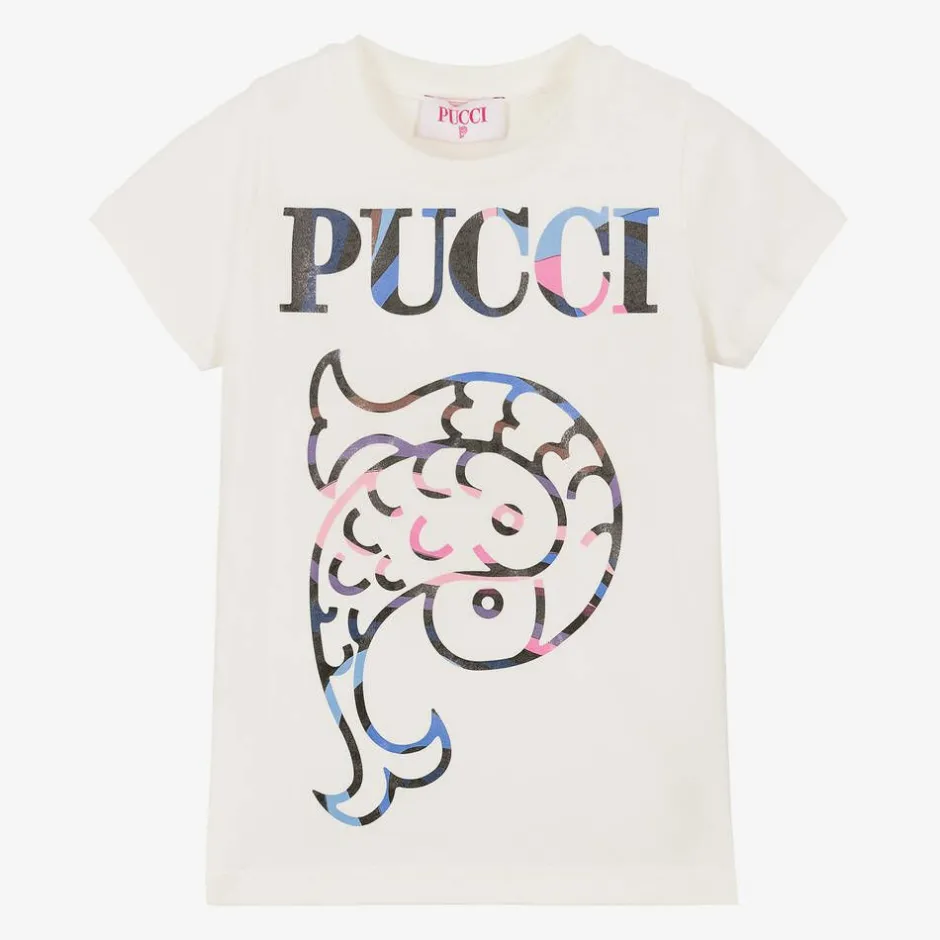 PUCCI Girls Ivory Cotton Onde T-Shirt Best
