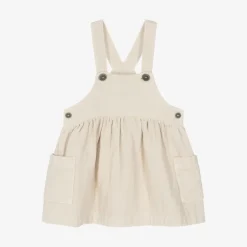 1 + in the family Girls Ivory Cotton Pinafore Dress New