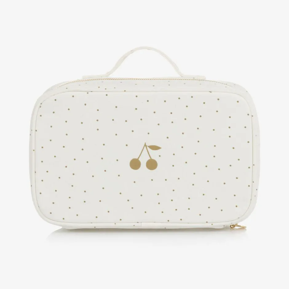 Bonpoint Girls Ivory Cotton Polka Dot Washbag (24cm) Clearance