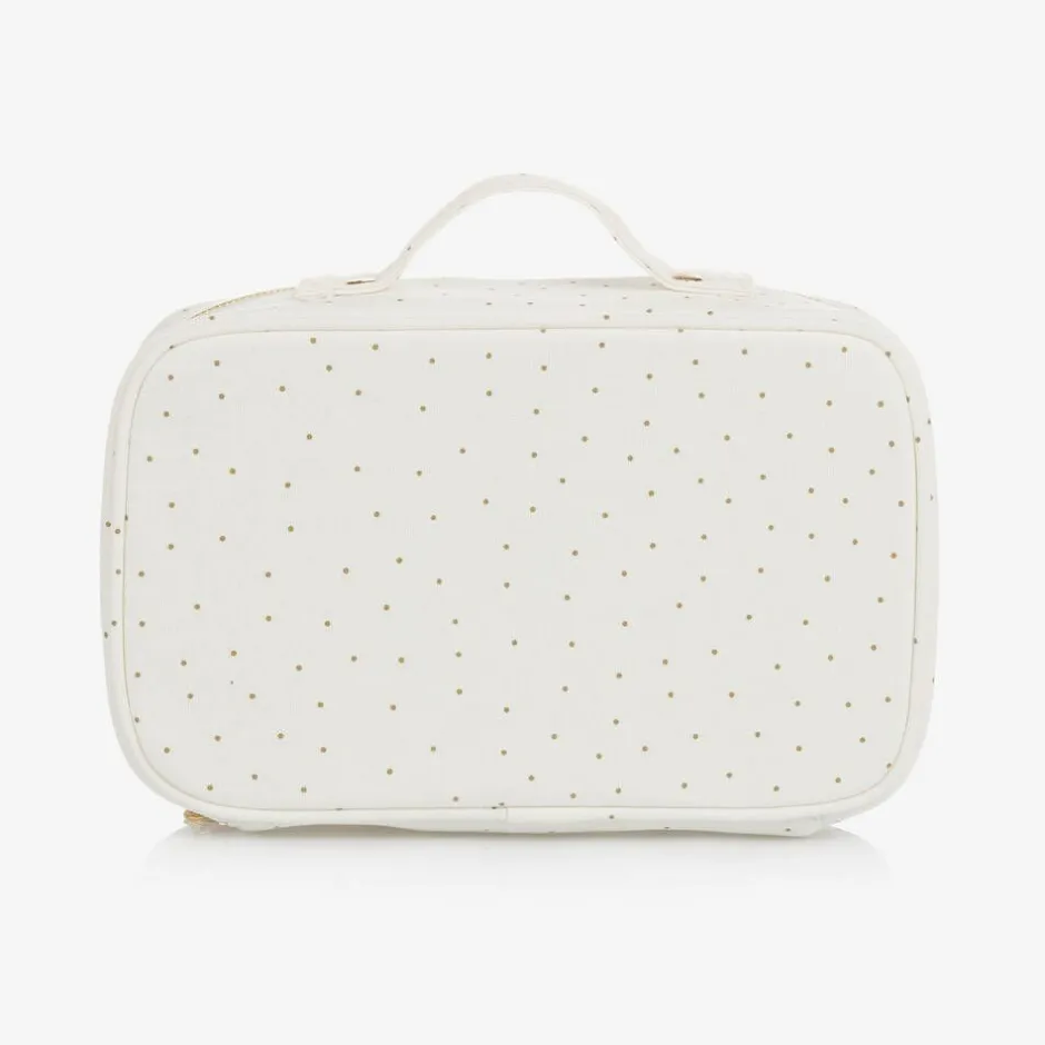 Bonpoint Girls Ivory Cotton Polka Dot Washbag (24cm) Clearance