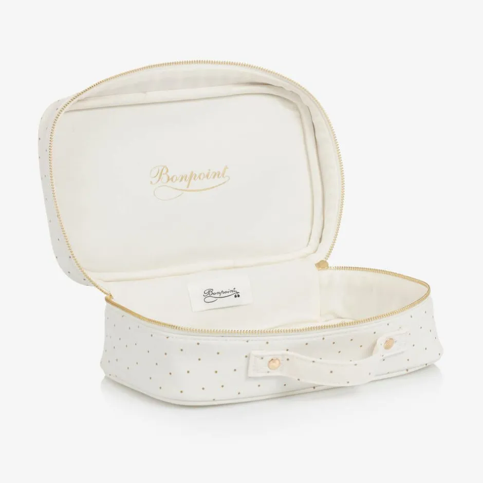 Bonpoint Girls Ivory Cotton Polka Dot Washbag (24cm) Clearance