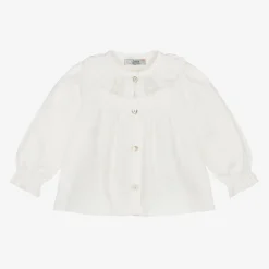 Dr. Kid Girls Ivory Cotton Ruffle Collar Blouse Hot