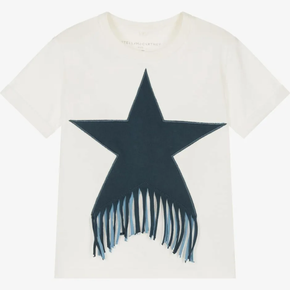 Stella McCartney Kids Girls Ivory Cotton Star Fringe T-Shirt Sale