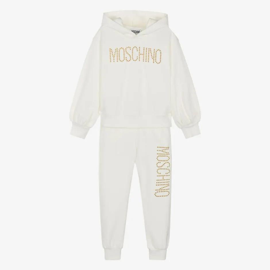 Moschino Kid-Teen Girls Ivory Cotton Stud Logo Tracksuit Online